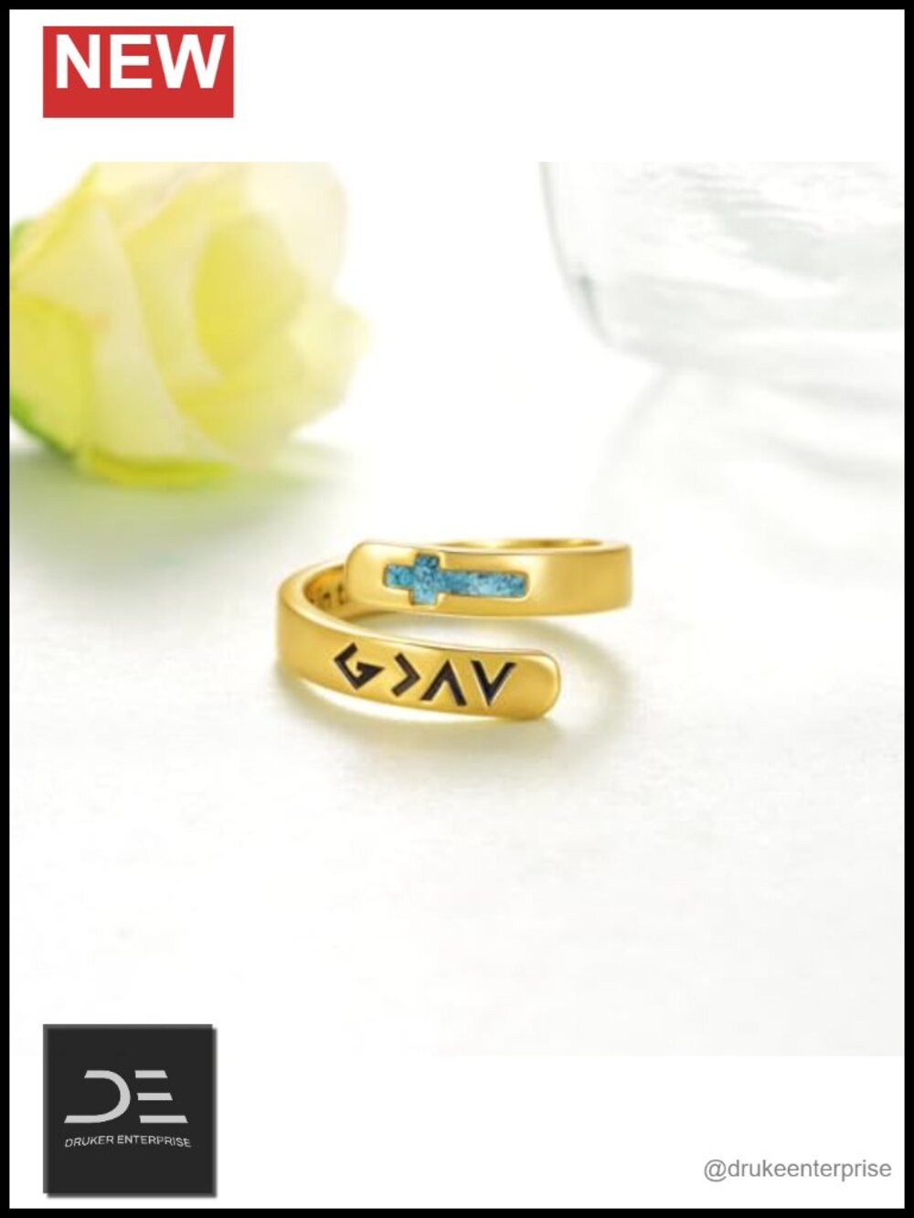 925 Sterling Silver Gold Plated Cross Ring Size 7 Adjustable Bible Verse Gift - Picture 4 of 5